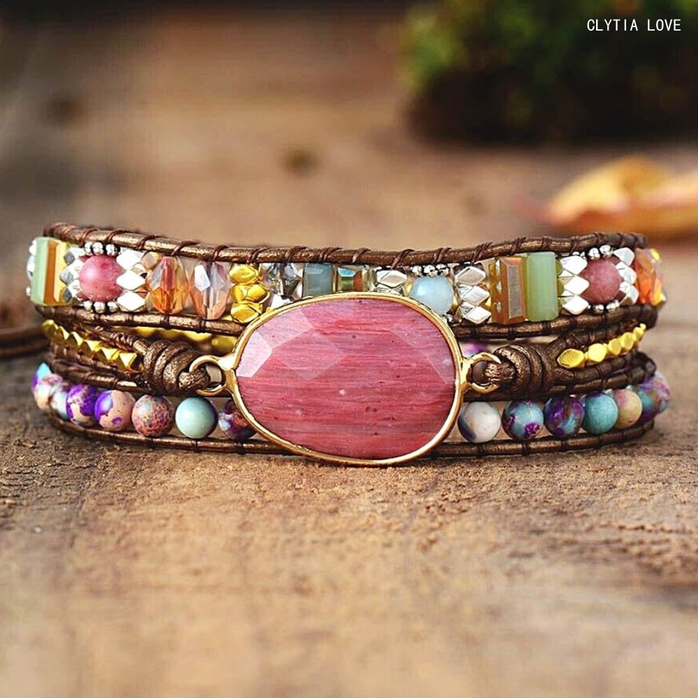 Women-bracelets-handmade-natural-stone-rhodochrosite-imperial-jasper-boho-wrap-collection