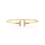 Gold-Plated T-Bar CZ Open Bangle