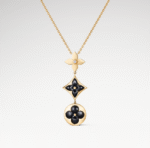 Gold-Plated Black Onyx Triple Flower Lariat Necklace