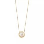 Mother-of-Pearl Circle Pendant Necklace · 18K Gold Plated · Adjustable Chain