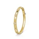 Gold-Plated CZ Floral Motif Bangle Bracelet (6.69")