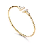 Gold-Plated T-Bar Open Bangle with Mother of Pearl - Image 2
