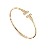 Gold-Plated T-Bar CZ Open Bangle - Image 2