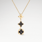 Gold-Plated Black Onyx Triple Flower Lariat Necklace - Image 2