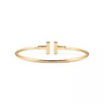 Gold-Plated T-Bar Open Bangle with Mother of Pearl & CZ - Image 3
