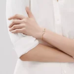 Gold-Plated T-Bar Open Bangle with Mother of Pearl - Image 4