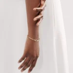 Gold-Plated T-Bar Open Bangle with Mother of Pearl & CZ - Image 4