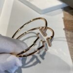 Gold-Plated T-Bar Open Bangle with Mother of Pearl & CZ - Image 5