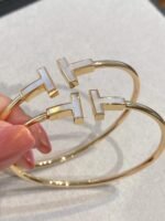 Gold-Plated T-Bar Open Bangle with Mother of Pearl - Image 5