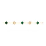 Clover Bracelet · 925 Silver · 18K Gold Plated · CZ / Malachite · 7.48” - Image 7