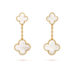 Gold Clover Drop Earrings with White Mother of Pearl