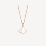 Gold Mother of Pearl Fan Pendant Necklace