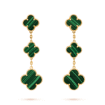 Gold Triple Clover Drop Earrings with Green Malachite