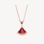Rose Gold Red Agate Fan Pendant Necklace