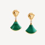 Gold Fan Drop Earrings with Green Agate or Mother of Pearl - Image 3