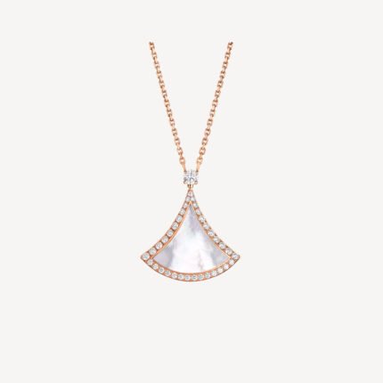 Rose Gold Mother of Pearl Fan Pendant Necklace