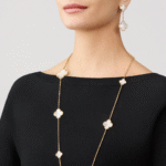 Gold Clover Drop Earrings with White Mother of Pearl - Image 2