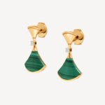 Gold Fan Drop Earrings with Green Agate or Mother of Pearl - Image 4