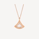 Rose Gold Mother of Pearl Fan Pendant Necklace - Image 4